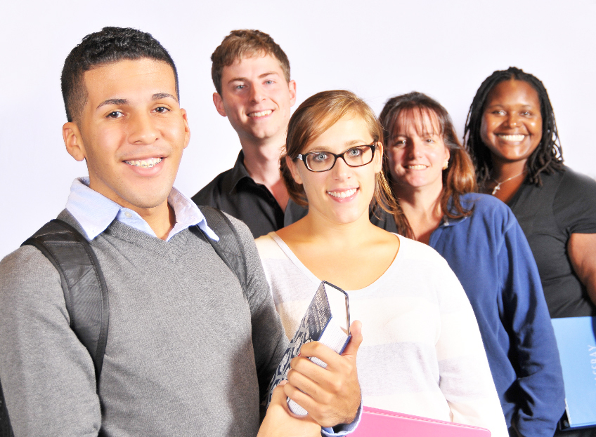 Row of students, no background